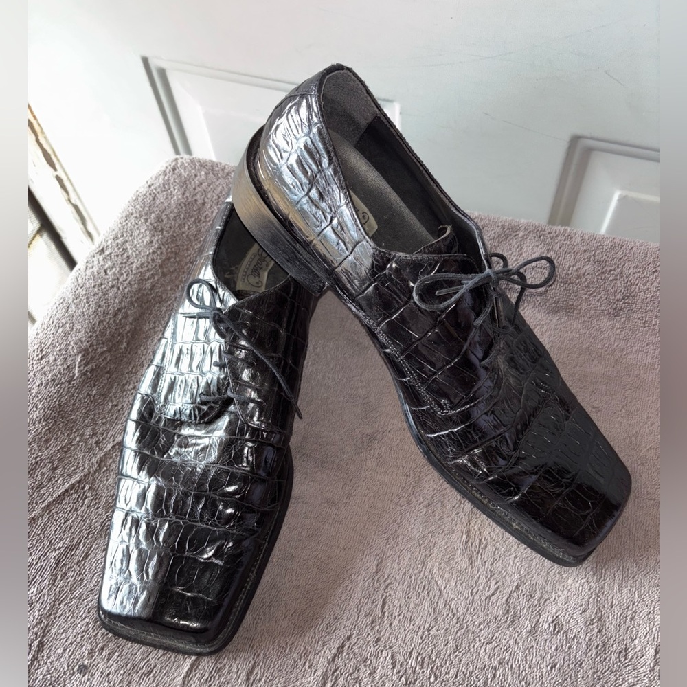 Fratelli vintage 80’s black square toe crocodile shoes size 13